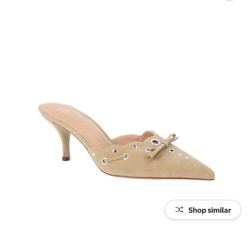 Women’s Tan Suede Slingback Mules with Bow